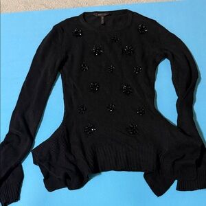 BCBGMaxAzria Black Beaded Floral Knit Top